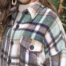 Load image into Gallery viewer, Long Plaid Cardigan For Women Long Sleeve Lapel Button Down Plaid Trench Coat ShirtFall Winter Jackets(21-Color green,S)
