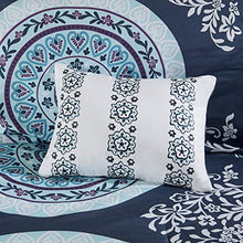 Load image into Gallery viewer, Intelligent Design Loretta Ultra Soft Brushed Microfiber Bohemian Boho Medallion Comforter and Sheet Set Bag Bedding, Queen, Navy 9 Piece
