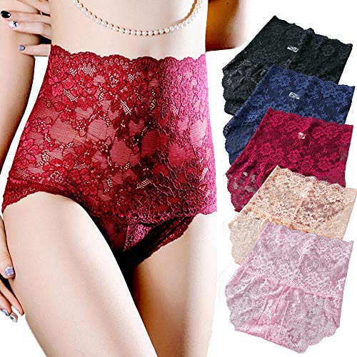 Load image into Gallery viewer, 5 Pack Women Sexy Lace Underwear Briefs Plus Size Lace Panties High Waist Hipster Panties