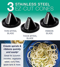 Load image into Gallery viewer, Electric Spiralizer with 3 Blades - Fast, Easy Spiral Vegetable Slicer - Stainless Steel - Compact Storage - Fits Most Large Vegetables Including Zucchini and Carrots - By PII
