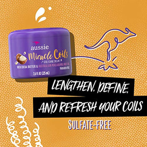 Aussie Miracle Coils Collection, Shampoo, Conditioner, Shaping Jelly & Stretching Cream, For Curly Hair, Made with Australian Macadamia Nut Oil, Sulfate & Paraben Free , White , 4 Piece Set