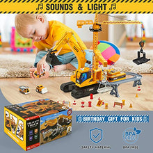 Load image into Gallery viewer, Construction Excavator Toy Truck for Boys 3 4 5 6 7 Years Old, Engineering Vehicles with 2 Tower Crane and Small Bulldozer Cement Mixer Dump Truck, Christmas Birthday Gift for Kids
