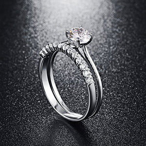 AVECON Women's 925 Sterling Silver Round Cut White CZ Solitaire Engagement Rings Band Size 6