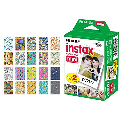 Fujifilm instax Mini Instant Film (20 Exposures) + 20 Sticker Frames for Fuji Instax Prints Travel Package