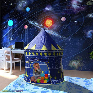 LimitlessFunN Kids Play Tent with Star Lights & Carrying Case [ Pop Up Portable Glow in The Dark Stars Blue ] Children Castle Playhouse for Girls & Boys, Indoor & Outdoor Use