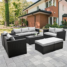 Load image into Gallery viewer, Patio Wicker Furniture Set 7 Pieces Outdoor PE Rattan Conversation Couch Sectional Chair Sofa Set with Grey Cushion
