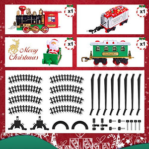 Christmas Train Set - Toy Train Set with Lights and Sounds, Round Railway Tracks for Under/Around The Christmas Tree, Best Gifts for 3 4 5 6 7 8+ Year Old Kids Boys Girls
