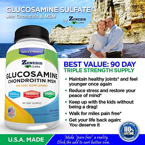 Load image into Gallery viewer, Glucosamine Sulfate + Chondroitin + MSM - 450 Capsules (90 Day Supply) - (Buy 2, Save 15%) 1500mg, 1200mg, 2000mg per Serving - Back, Knee Pain Relief
