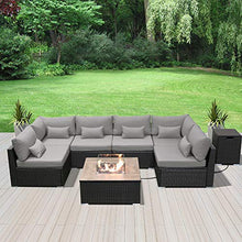 Load image into Gallery viewer, DINELI Patio Furniture Sectional Sofa with Gas Fire Pit Table Outdoor Patio Furniture Sets Propane Fire Pit (Light Gray-Square Table)
