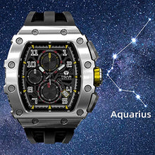 Load image into Gallery viewer, TSAR BOMBA Luxury Mens Watches Square Analog 50M Waterproof Tonneau Chronograph Replica Unique Cool Sport Watch for Men Premium Men’s Silver Wrist Watch Quartz Stylish Design with Silicone Strap
