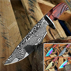10" Tactical Knife Survival Knife Hunting Knife FULL TANG Fixed Blade Knife Etched Damascus Razor Sharp Edge Camping Accessories Camping Gear Survival Kit Survival Gear Tactical Gear 51596 (Silver)