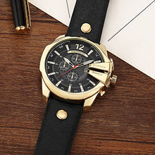 Load image into Gallery viewer, Men Watches Luxury Date Gold Male Fashion Leather Strap Outdoor Casual Sport Wristwatch with Big Dial (Gold Black)
