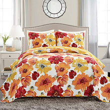 Load image into Gallery viewer, Lush Decor 16T005051 Leah Quilt Floral 3 Piece Reversible, King, Red &amp; Orange
