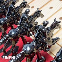Load image into Gallery viewer, FINENI Horse Racing Board Game with Luxurious Durable Metal Horses, 11 Pieces, Black Metal Horses, Real Pine Wood Horseracing Game Board, Dice and Cards
