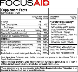 FOCUSAID Energy Blend, Nootropics Drink for Brain Fuel, Alpha-GPC, GABA, B-Complex, Yerba Mate, Green Tea, 100% Clean,100mg Natural Caffeine, 12-oz. cans (Value Pack of 24)