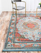 Load image into Gallery viewer, Unique Loom Baracoa Collection Bright Tones Vintage Traditional Light Blue Area Rug (5' 5 x 8' 0)
