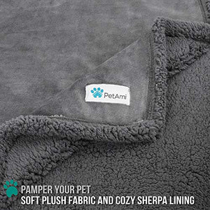 PetAmi WATERPROOF Dog Blanket for Bed Couch Sofa | Waterproof Dog Bed Cover for Large Dogs, Puppies | Grey Sherpa Fleece Pet Blanket Furniture Protector | Reversible Microfiber | 60" x 80" (Gray/Gray)