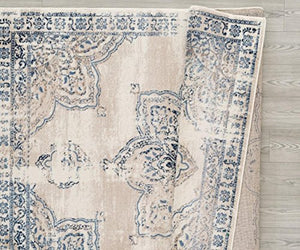 Persian-Rugs 5934 Distressed Ivory 5 x 7 Area Rug Carpet Large New