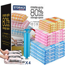Load image into Gallery viewer, Storage Master 16 Vacuum Storage Bags, Space Saver Bags, 16-Pack (4 Jumbo, 4 Large, 4 Medium, 4 Roll-Up) with Hand Pump (16-Combo)
