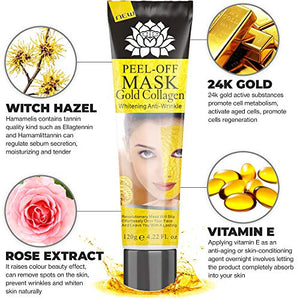 24K Gold Facial Mask Collagen Peel-off with Skin Soft Brush Applicator, Whitening Anti-Wrinkle Lifting Firming Moisturizing Face Skin Care Masks 4.22 Fl.oz (gold60)