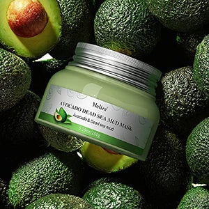 Organic Avocado Clay Mask Meliza Dead Sea Mud Mask Natural Green Tea Healing Clay Facial Mask Nourishing Hydration Antioxidant Deep Cleansing Mud Mask with Mask Brush for Acne Blackheads Pores