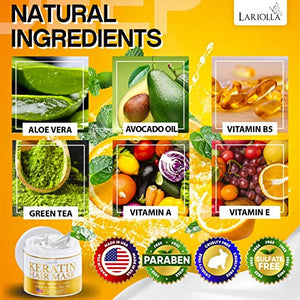 Keratin Hair Mask - Repairs Dry & Damaged Hair - Professional Keratin Hair Treatment with Avocado Oil - Aloe Vera - Vitamin E - Made in USA - Effective Keratin Complex - Anti Frizz