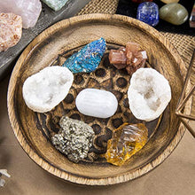 Load image into Gallery viewer, Beverly Oaks Premium Healing Crystals 21 Piece Kit - 7 Tumbled Chakra Stones, 7 Raw Crystals, Peacock Ore, Crystal Geode, Pyrite, Honey Calcite, Aragonite, Selenite Stone + Bonus Chakra Tower
