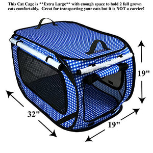 Pet Fit For Life Extra Large (32"x19"x19") Collapsible/Portable Cat Cage/Condo with Portable Litter Box and Bonus Cat Feather Toy and Collapsible Water/Food Bowl Large - 32" x 19" x 19"