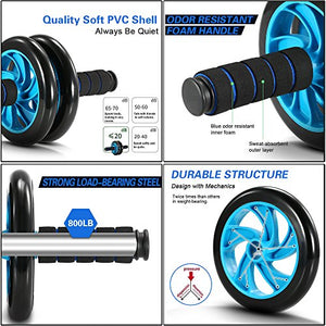 TOMSHOO 5-in-1 AB Wheel Roller Kit AB Roller Pro with Push-UP Bar, Hand Griper, Jump Rope and Knee Pad - Portable Equipment for Home Exercise, Workout (Upgraded Version)