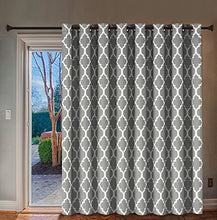 Load image into Gallery viewer, H.VERSAILTEX Extra Wide Blackout Curtain 100x84 Inches Thermal Insulated Curtain for Sliding Glass Door -Grommet Top Patio Door Curtain - Moroccan Tile Quatrefoil Pattern, Dove and White

