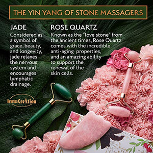 Authentic Jade Roller, Natural Rose Quartz Roller and Gua Sha | 3-In-1 Stone Face Massager Kit