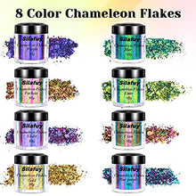 Load image into Gallery viewer, Silafuy Chameleon Flakes Color Shifting, 8 Color Changing Pigment Powder Flakes for Nails Art Epoxy Resin Supplies, Holographic Chrome Chameleon Flakes Metallic for Tumblers Paints Eyeshadow Makeup
