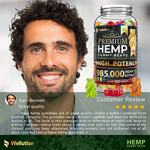Hemp Gummies Premium 985,000 High Potency - Fruity Gummy Bear with Hemp Oil - Natural Hemp Candy Supplements for Pain, Anxiety, Stress & Inflammation Relief - Promotes Sleep and Calm Mood