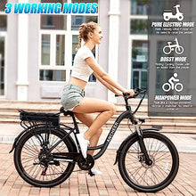 Load image into Gallery viewer, ANCHEER Electric Bike for Adults, 26&quot; Electric City Commuter Bike with 48V/10.4AH Removable Battery, 3.5H Fast Charge, Low Frame, Soft Seat, Step-Thru Ebike with 350W/500W Peak Motor for Women Men
