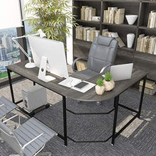 Load image into Gallery viewer, Teraves Modern L-Shaped Desk Corner Computer Desk Home Office Study Workstation Wood &amp; Steel PC Laptop Gaming Table (Small, Black Oak)

