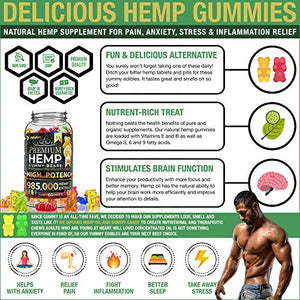 Hemp Gummies Premium 985,000 High Potency - Fruity Gummy Bear with Hemp Oil - Natural Hemp Candy Supplements for Pain, Anxiety, Stress & Inflammation Relief - Promotes Sleep and Calm Mood