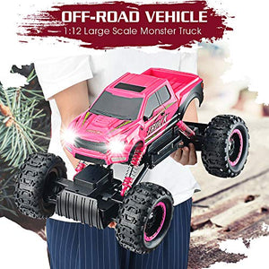 DOUBLE E RC Cars for Girls Newest 1:12 Scale Remote Control Car with Rechargeable Batteries and Dual Motors Off Road RC Trucks, Rc Racing Car Gift for Daughter Kids