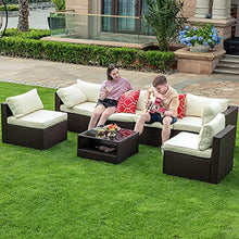 Load image into Gallery viewer, YITAHOME 7 Pieces Patio Furniture Set, Outdoor Sectional Sofa PE Rattan Wicker Conversation Set Outside Couch with Glass Table and Cushions for Porch Lawn Garden Backyard, Brown
