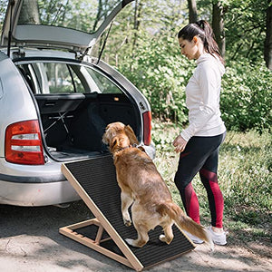 SASRL Adjustable Pet Ramp for All Dogs and Cats - Folding Portable Dog Ramp for Couch or Bed with Non Slip Carpet Surface, 40”Long and Height Adjustable from 9”to 24” - Up to 100 Lbs