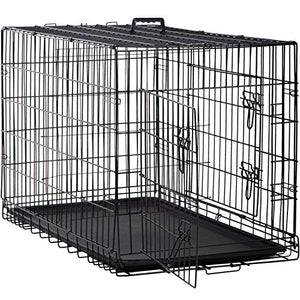 BestPet 48 inch Large Dog Crate Dog Cage Dog Kennel Metal Wire Double-Door Folding Pet Animal Pet Cage with Plastic Tray and Handle