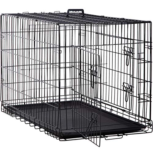 BestPet 48 inch Large Dog Crate Dog Cage Dog Kennel Metal Wire Double-Door Folding Pet Animal Pet Cage with Plastic Tray and Handle
