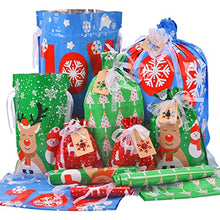 Load image into Gallery viewer, Christmas Gift Bags Assorted Sizes, 22pcs Drawstrings Christmas Bags For Gifts, Presents Wrapping Bags Favor Goody Bags Reusable Plastic Xmas Holiday Gift Bag Bulk Extra Large/Big/Medium/Small Size
