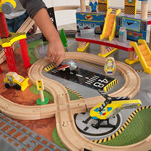 Load image into Gallery viewer, KidKraft Transportation Station Wooden Train Set and Table with Airport, Helicopter, 58 Pieces Included, Gift for Ages 3+
