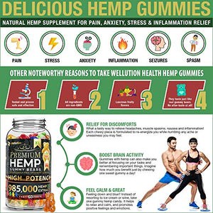 Hemp Gummies Premium 985,000 High Potency - Fruity Gummy Bear with Hemp Oil - Natural Hemp Candy Supplements for Pain, Anxiety, Stress & Inflammation Relief - Promotes Sleep and Calm Mood