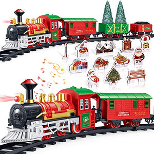 iBaseToy Christmas Train Set with Controllable Sound & Light, Battery Powered Train for Christmas Tree, kids Train Toy Set with 52"Railway Track & 4 Cars, Gift for 3 4 5 6 Year Old Boys Girls Toddlers