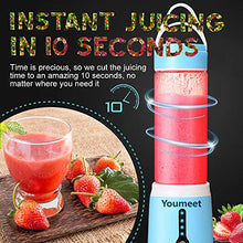 Load image into Gallery viewer, Portable Personal Blender,Youmeet Shakes and Smoothie Blender,Rechargeable USB Blender,4 LED Power lights Portable Juicer Cup Blender with Cup Lid and Cleaner Brush for Healthy Fruits Veggies Ice Drink Work Sports Travel
