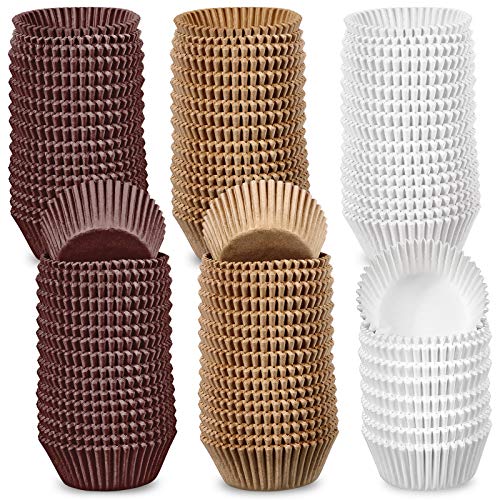 1000 Pieces Mini Cupcake Liners for Baking Liners Paper Cupcake Wrappers Bulk Cup Cake Cases Muffin Baking Paper Cups for Candy Cooking Standard Size (Brown White Nature,1.97 inch)