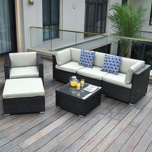 Load image into Gallery viewer, YITAHOME 6 Pieces Outdoor Conversation Set Patio Furniture Manual Weaving Wicker Outside Sectional Sofa PE Rattan Couch with Ottoman, Table and Cushions for Porch Lawn Garden Backyard, Black
