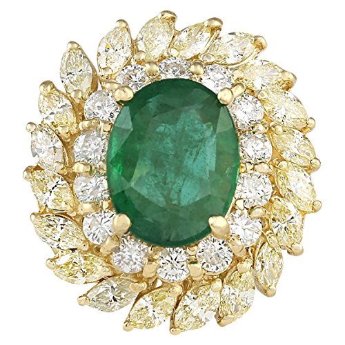 8.57 Carat Natural Green Emerald and Diamond (F-G Color, VS1-VS2 Clarity) 14K Yellow Gold Luxury Cocktail Ring for Women Exclusively Handcrafted in USA