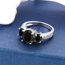 Load image into Gallery viewer, Gem Stone King 925 Sterling Silver Black Onyx 3-Stone Women&#39;s Ring (2.41 Cttw Oval, Available 5,6,7,8,9) (Size 6)
